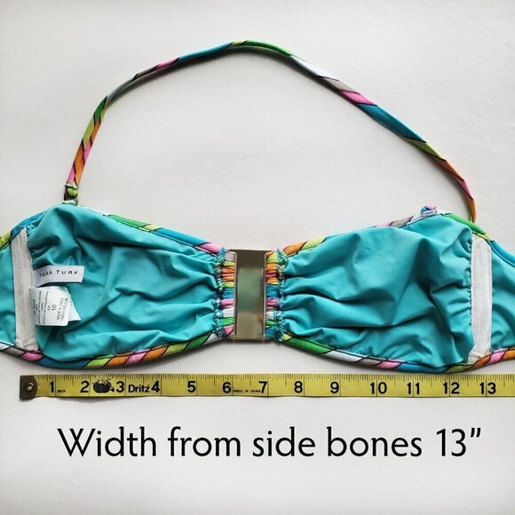 Trina Turk Bright Multi Color Rainbow Removable Strap Bandeau Bikini Top Size 10 - Picture 12 of 14